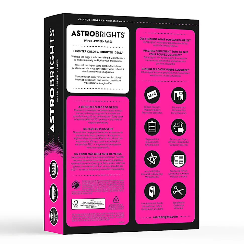 Astrobrights® Color Multi-Use Printer & Copy Paper, 1 Ream, Outrageous Orchid, Letter (8.5" x 11"), 500 Sheets Per Ream, 24 Lb, 94 Brightness