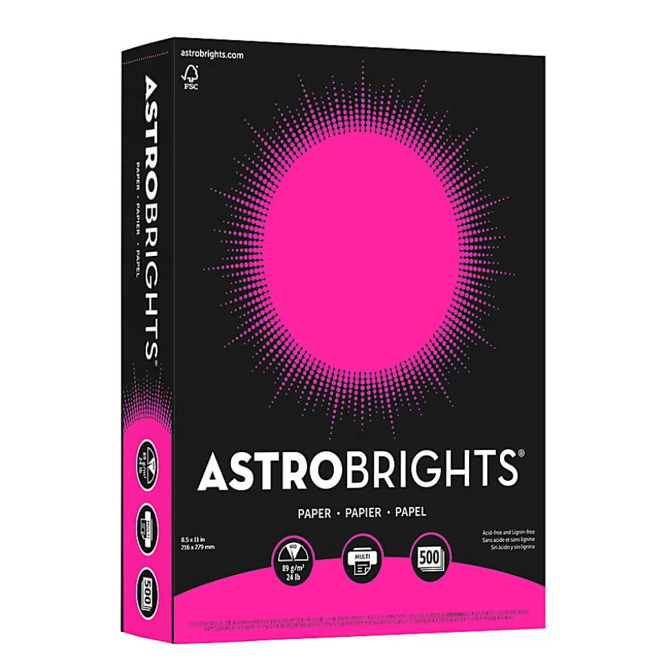 Astrobrights® Color Multi-Use Printer & Copy Paper, 1 Ream, Outrageous Orchid, Letter (8.5" x 11"), 500 Sheets Per Ream, 24 Lb, 94 Brightness