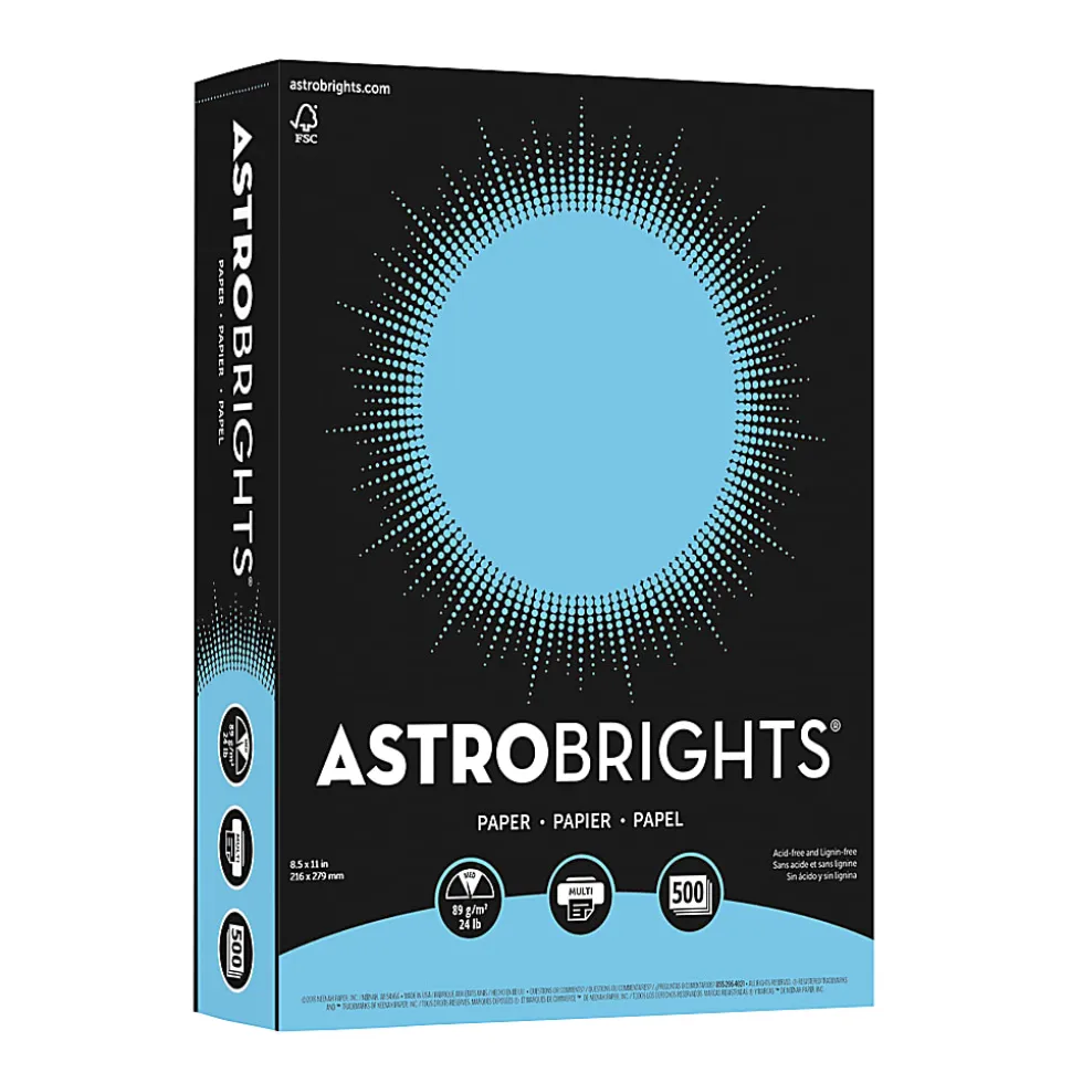Astrobrights® Color Multi-Use Printer & Copy Paper, 1 Ream, Lunar Blue, Letter (8.5" x 11"), 500 Sheets Per Ream, 24 Lb, 94 Brightness