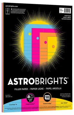 Astrobrights® Filler Paper, 8" x 10 1/2", Wide Ruled, 20 Lb, FSC® Certified, Assorted Colors, Pack Of 100 Sheets