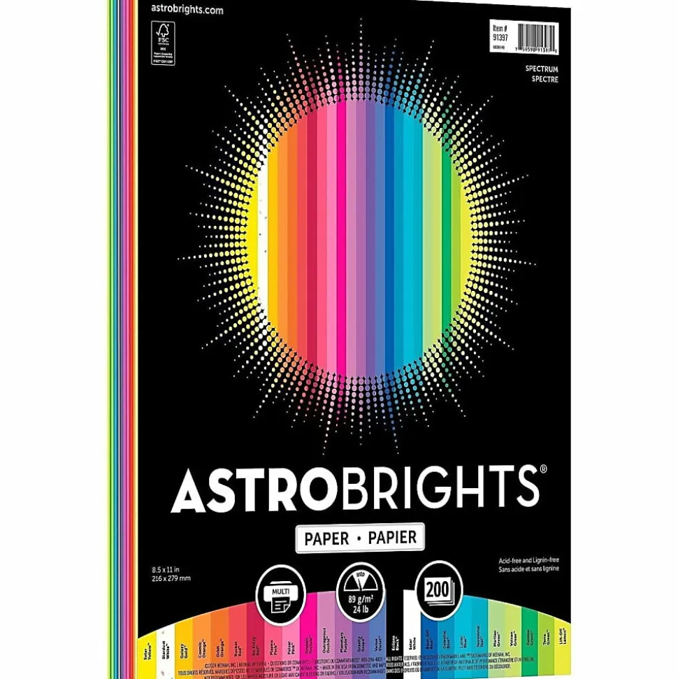 Astrobrights® Smooth Multi-Use Printer & Copy Paper, Assorted Colors, Letter (8.5" x 11"), 200 Sheets Per Pack, 28 Lb, 94 Brightness