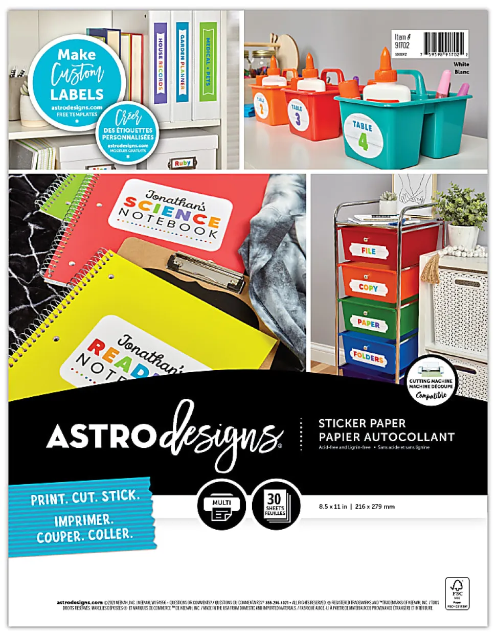 Astrodesigns Sticker Paper, Letter Size, 8-1/2” x 11”, White, Pack Of 30 Sheets