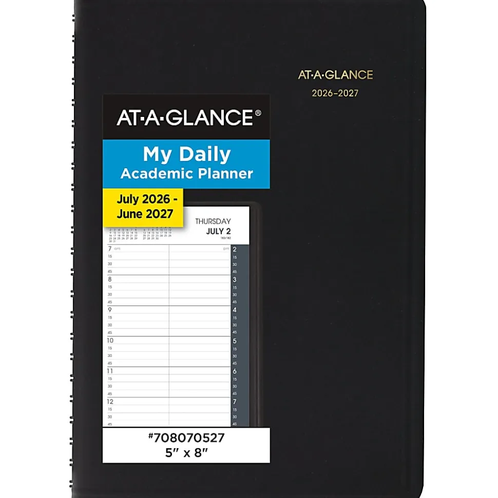 AT-A-GLANCE® Academic 2026-2027 Daily Appointment Book Planner, Black, Small, 5" x 8"