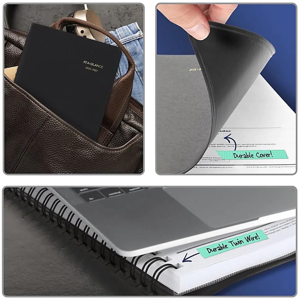 AT-A-GLANCE® Academic 2026-2027 Daily Appointment Book Planner, Black, Small, 5" x 8"