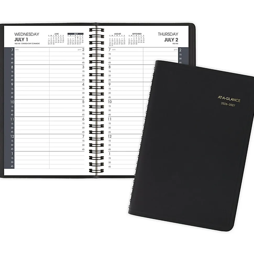 AT-A-GLANCE® Academic 2026-2027 Daily Appointment Book Planner, Black, Small, 5" x 8"