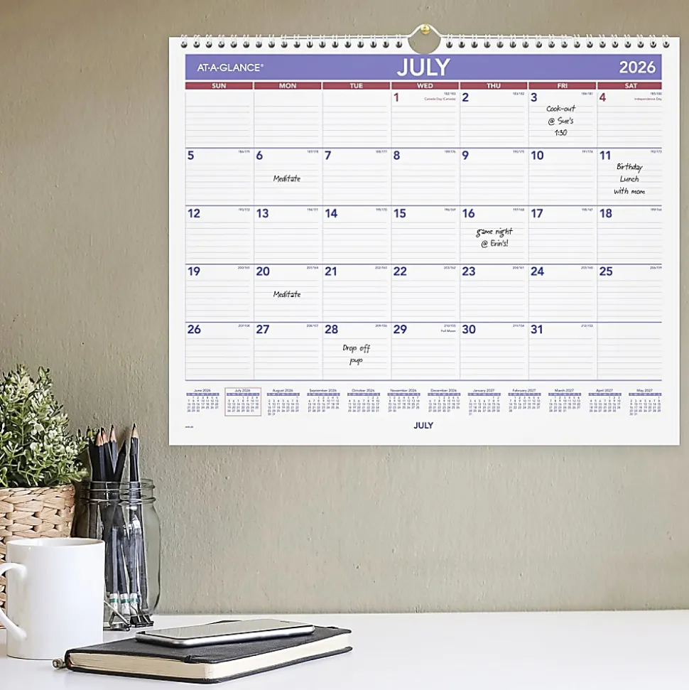 AT-A-GLANCE® Academic 2026-2027 Monthly Wall Calendar, Medium, 15" x 12"