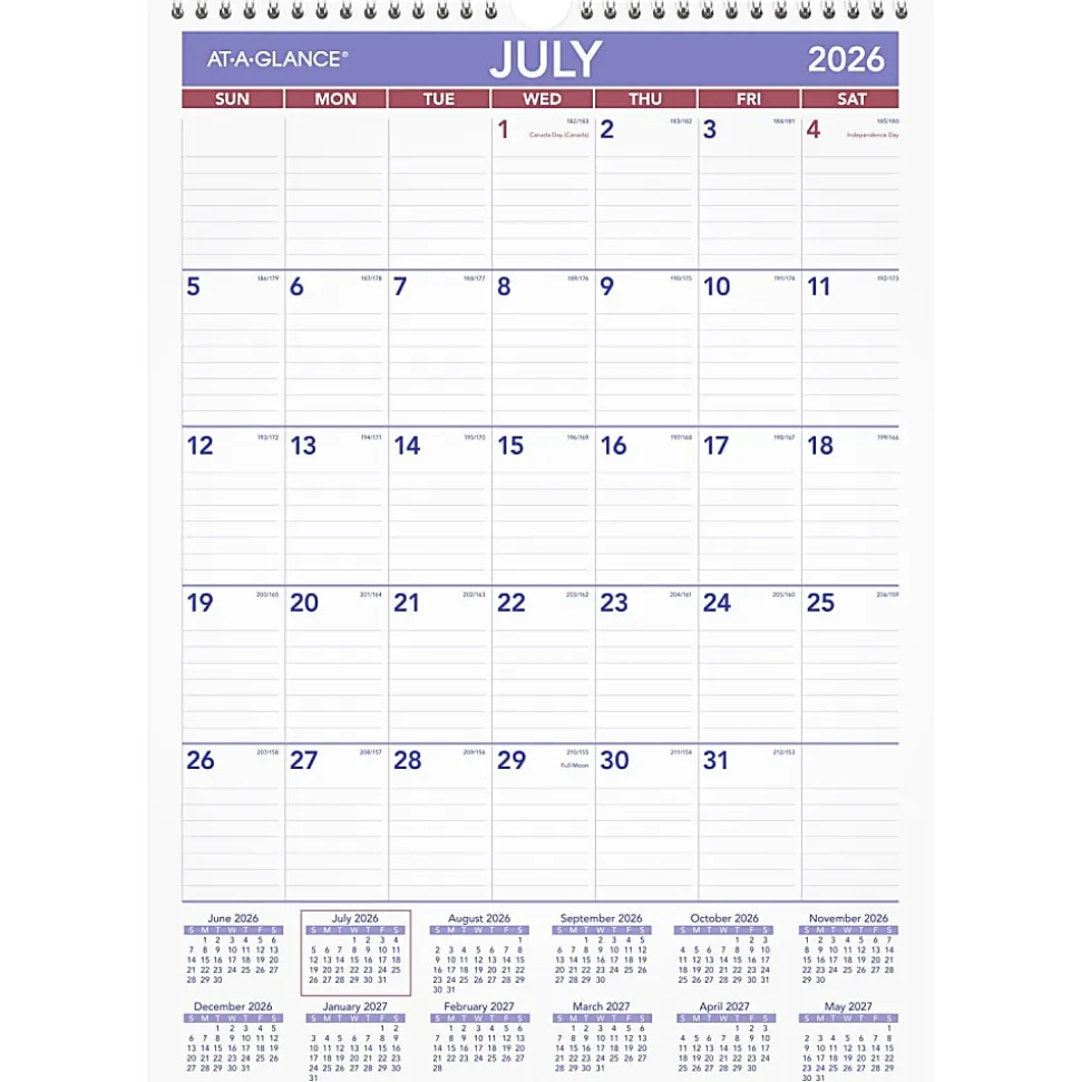 AT-A-GLANCE® Academic 2026-2027 Monthly Wall Calendar, Medium, 12" x 17"
