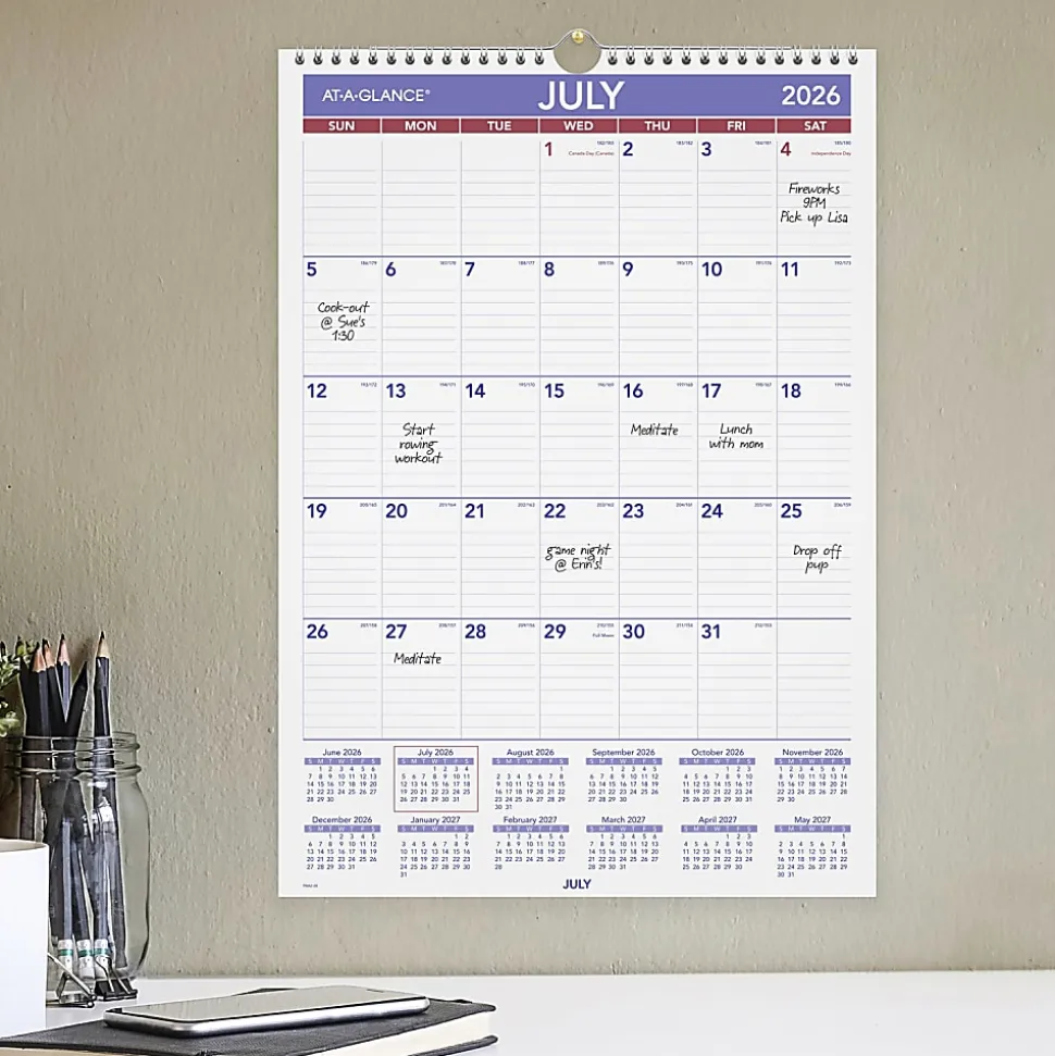 AT-A-GLANCE® Academic 2026-2027 Monthly Wall Calendar, Medium, 12" x 17"