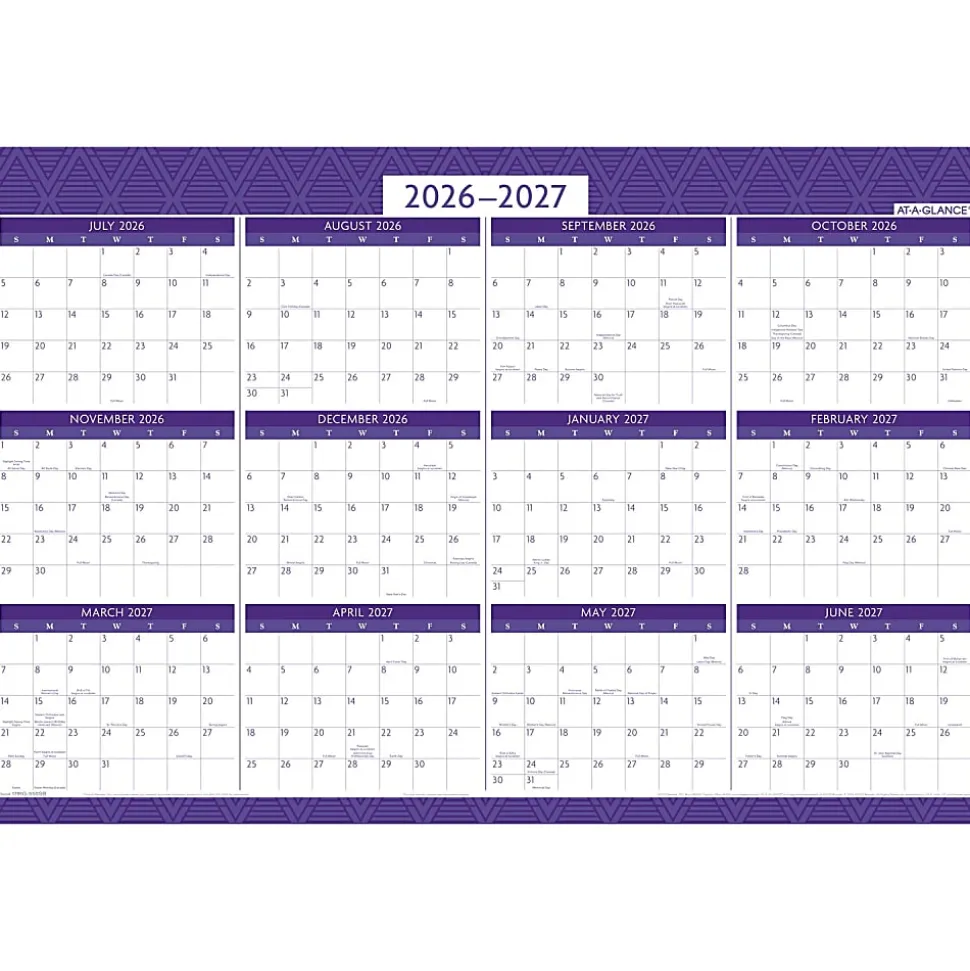AT-A-GLANCE® BADGE Reversible Erasable Academic and Regular Year 2026-2027 Wall Calendar, Geo, Large, 24" x 36"