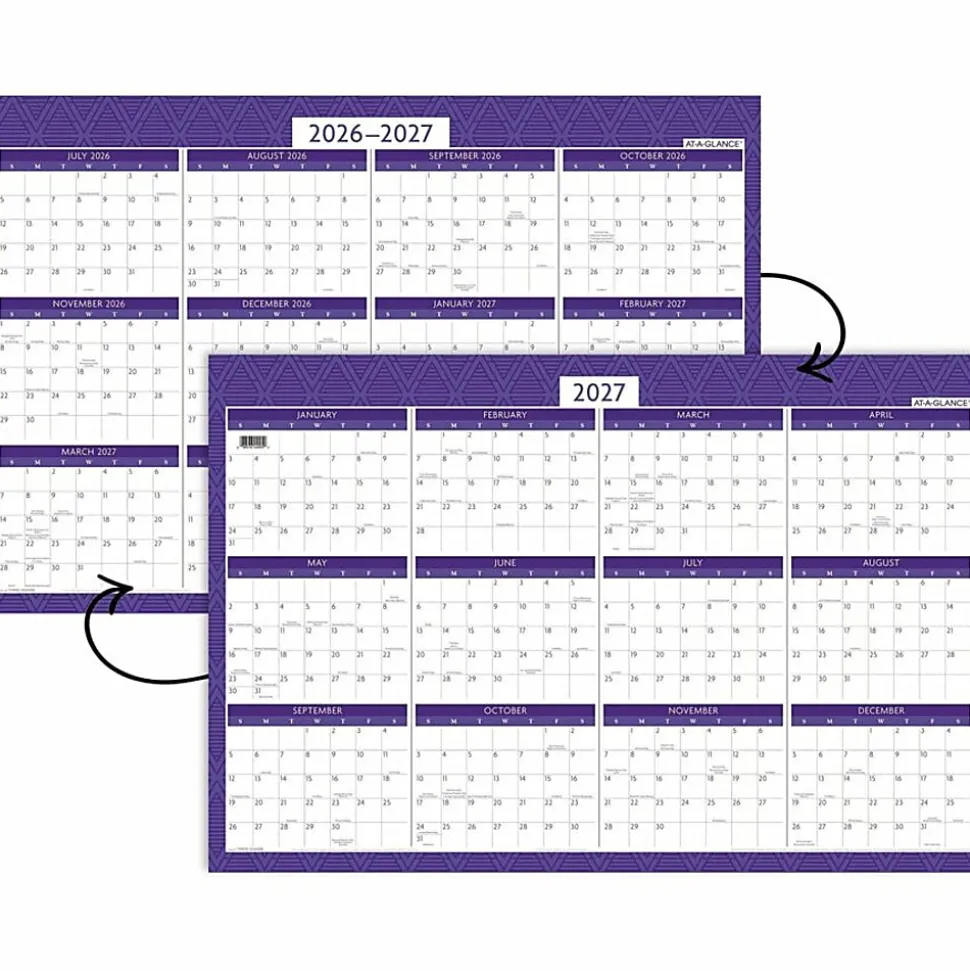 AT-A-GLANCE® BADGE Reversible Erasable Academic and Regular Year 2026-2027 Wall Calendar, Geo, Large, 24" x 36"