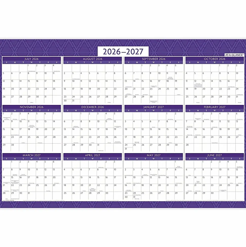 AT-A-GLANCE® BADGE Reversible Erasable Academic and Regular Year 2026-2027 Wall Calendar, Geo, Large, 24" x 36"