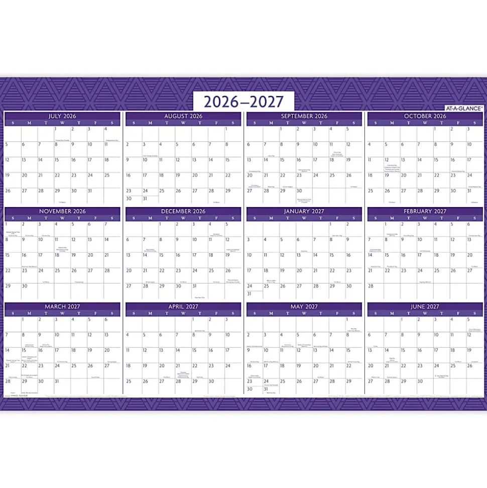 AT-A-GLANCE® BADGE Reversible Erasable Academic and Regular Year 2026-2027 Wall Calendar, Geo, Large, 24" x 36"