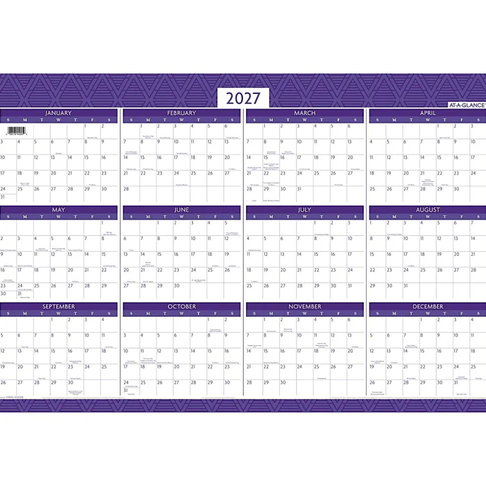 AT-A-GLANCE® BADGE Reversible Erasable Academic and Regular Year 2026-2027 Wall Calendar, Geo, Large, 24" x 36"