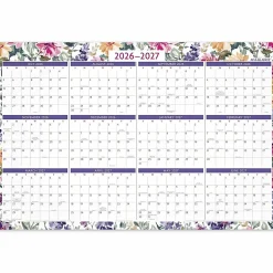 AT-A-GLANCE® BADGE Reversible Erasable Academic and Regular Year 2026-2027 Wall Calendar, Floral, Large, 24