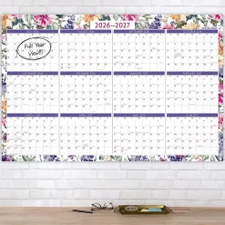 AT-A-GLANCE® BADGE Reversible Erasable Academic and Regular Year 2026-2027 Wall Calendar, Floral, Large, 24