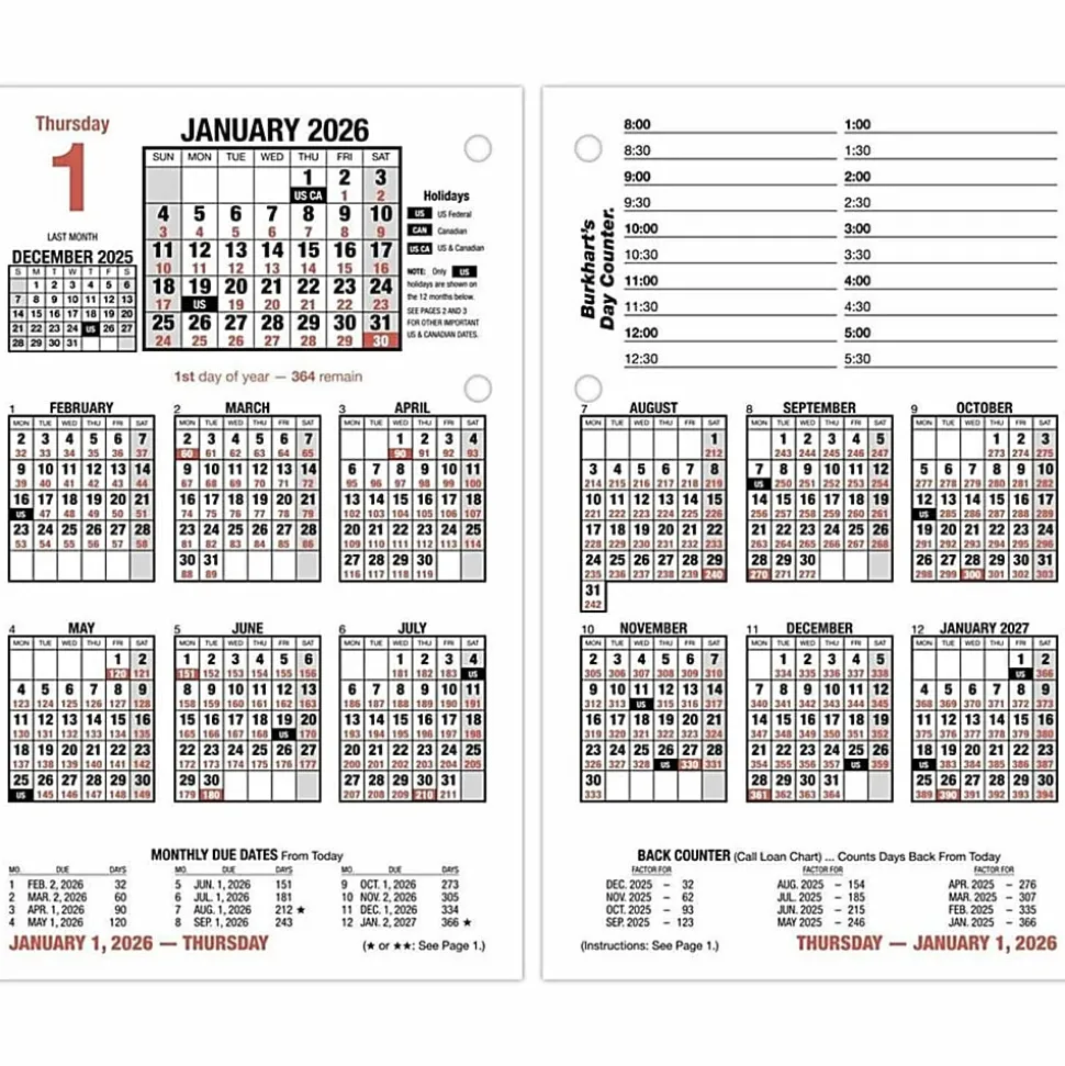 AT-A-GLANCE® Burkhart's Day Counter® 2026 Daily Loose-Leaf Desk Calendar Refill, Large, 4 1/2" x 7 1/2"