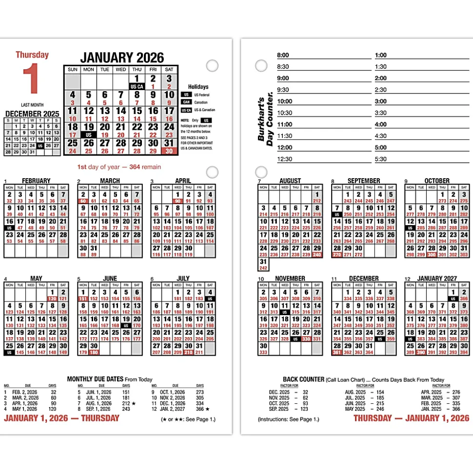 AT-A-GLANCE® Burkhart's Day Counter® 2026 Daily Loose-Leaf Desk Calendar Refill, Large, 4 1/2" x 7 1/2"