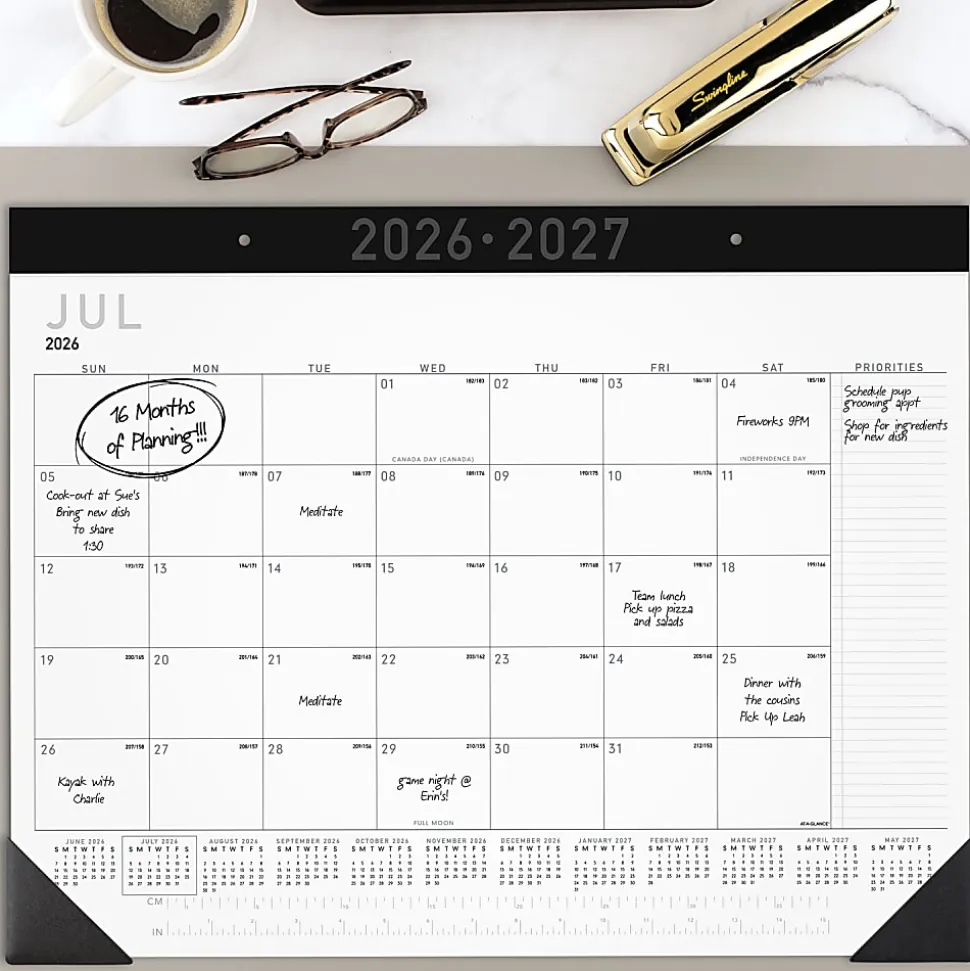 AT-A-GLANCE® Contemporary Academic 2026-2027 Monthly Desk Pad Calendar, Standard, 21 3/4" x 17"