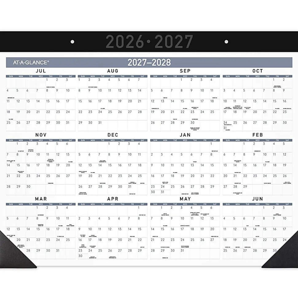 AT-A-GLANCE® Contemporary Academic 2026-2027 Monthly Desk Pad Calendar, Standard, 21 3/4" x 17"