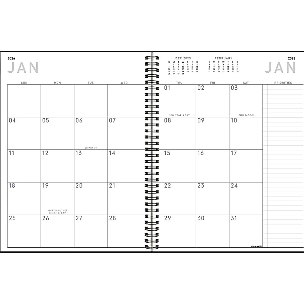 AT-A-GLANCE® Contemporary Lite 2026 Weekly Monthly Planner, Black, Large, 8 1/4" x 11"