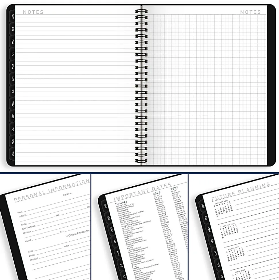 AT-A-GLANCE® Contemporary Lite 2026 Weekly Monthly Planner, Black, Medium, 7" x 8 3/4"