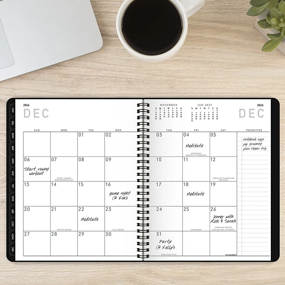 AT-A-GLANCE® Contemporary Lite 2026 Weekly Monthly Planner, Black, Medium, 7" x 8 3/4"