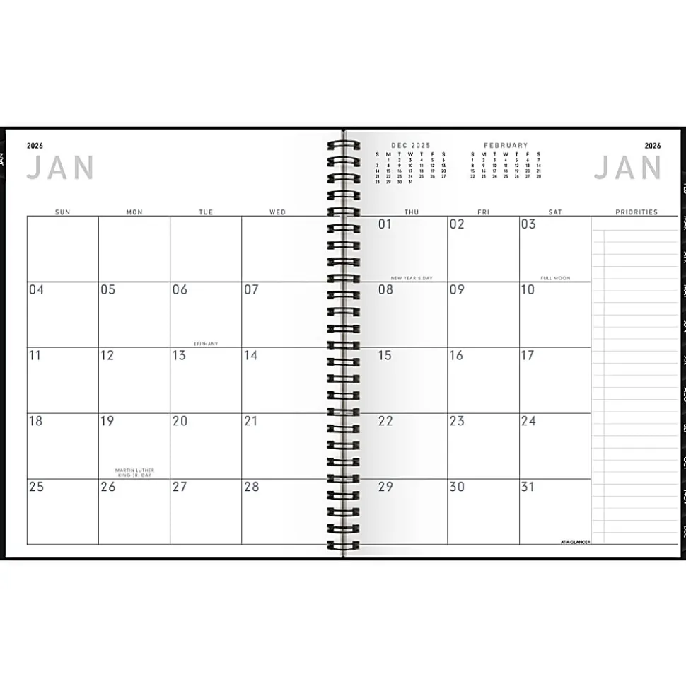 AT-A-GLANCE® Contemporary Lite 2026 Weekly Monthly Planner, Black, Medium, 7" x 8 3/4"