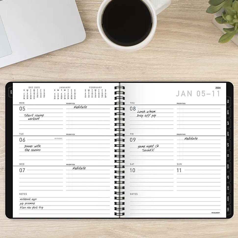 AT-A-GLANCE® Contemporary Lite 2026 Weekly Monthly Planner, Black, Medium, 7" x 8 3/4"