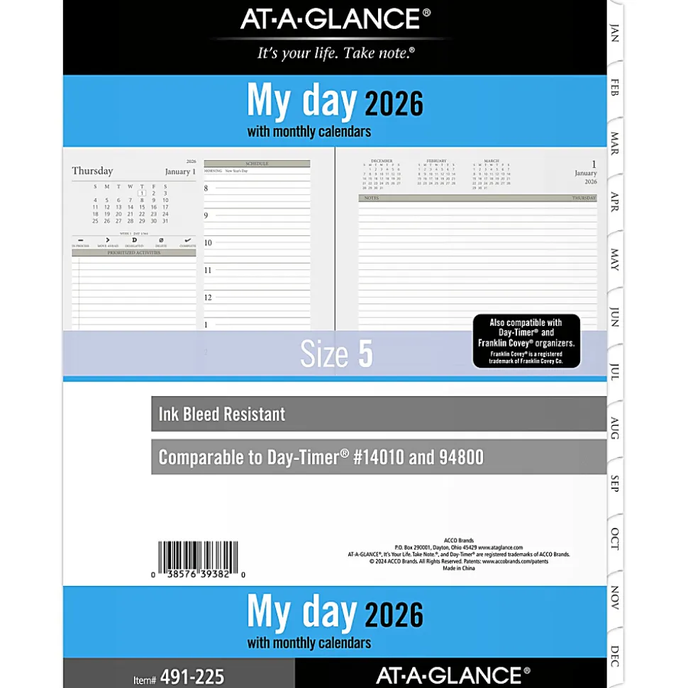 AT-A-GLANCE® 2026 Daily Planner Two Pages Per Day Refill, Loose-Leaf, Folio Size, 8 1/2" x 11"