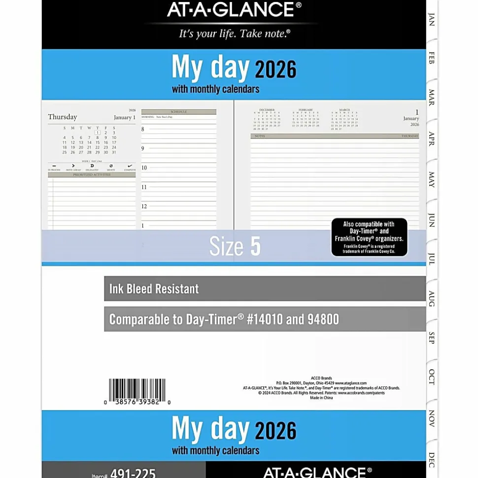 AT-A-GLANCE® 2026 Daily Planner Two Pages Per Day Refill, Loose-Leaf, Folio Size, 8 1/2" x 11"