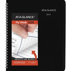 AT-A-GLANCEĀ® DayMinderĀ® 2026 Column Style Weekly Planner, Black, Medium, 7" x 8 3/4"