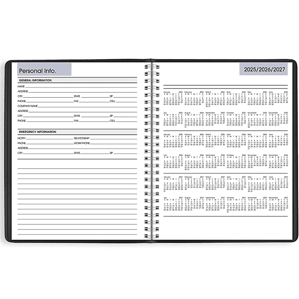 AT-A-GLANCE® DayMinder® 2026 Column Style Weekly Planner, Black, Medium, 7" x 8 3/4"