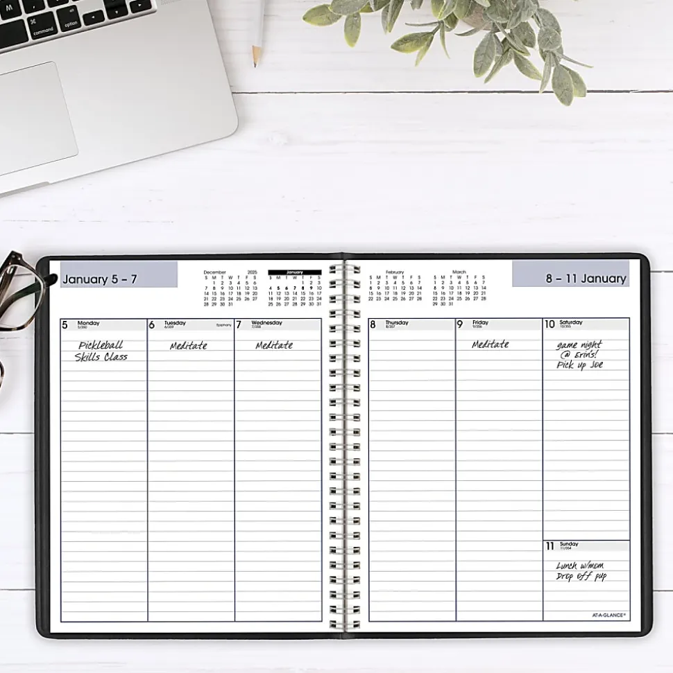 AT-A-GLANCE® DayMinder® 2026 Column Style Weekly Planner, Black, Medium, 7" x 8 3/4"