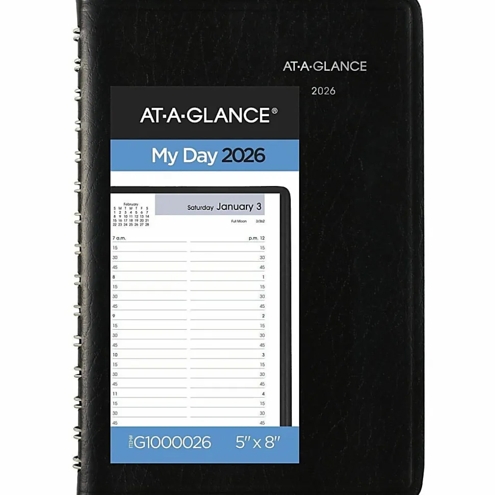 AT-A-GLANCE® DayMinder® 2026 Daily Appointment Book Planner, Black, Small, 5" x 8", G1000026