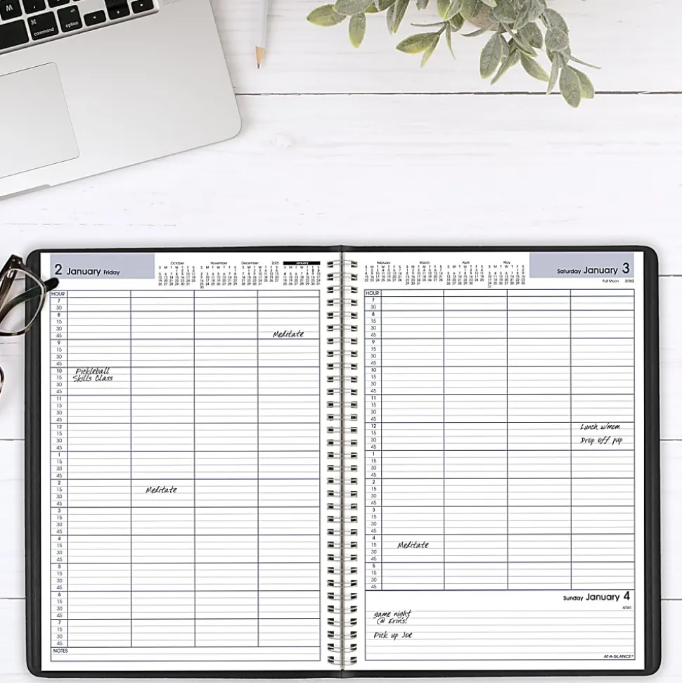 AT-A-GLANCE® DayMinder® 2026 Four Person Daily Appointment Book, Black, Large, 8" x 11"