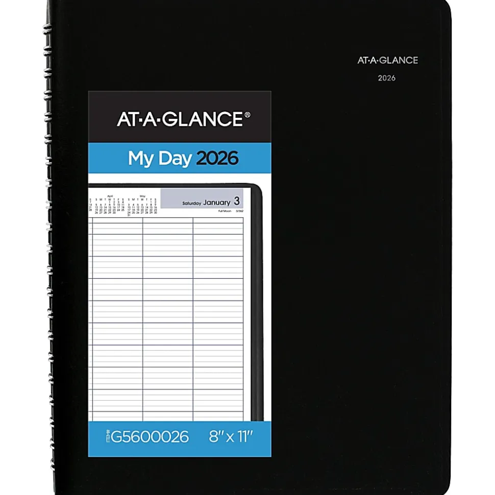 AT-A-GLANCE® DayMinder® 2026 Four Person Daily Appointment Book, Black, Large, 8" x 11"