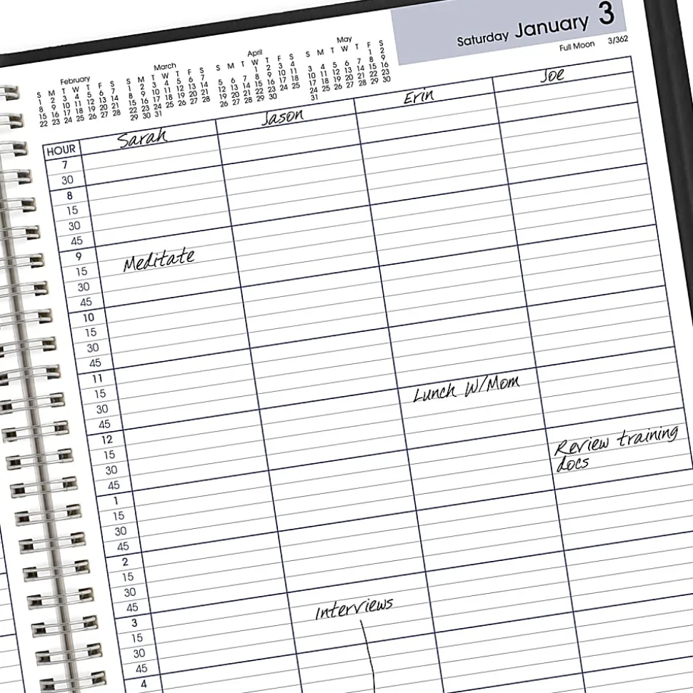 AT-A-GLANCE® DayMinder® 2026 Four Person Daily Appointment Book, Black, Large, 8" x 11"