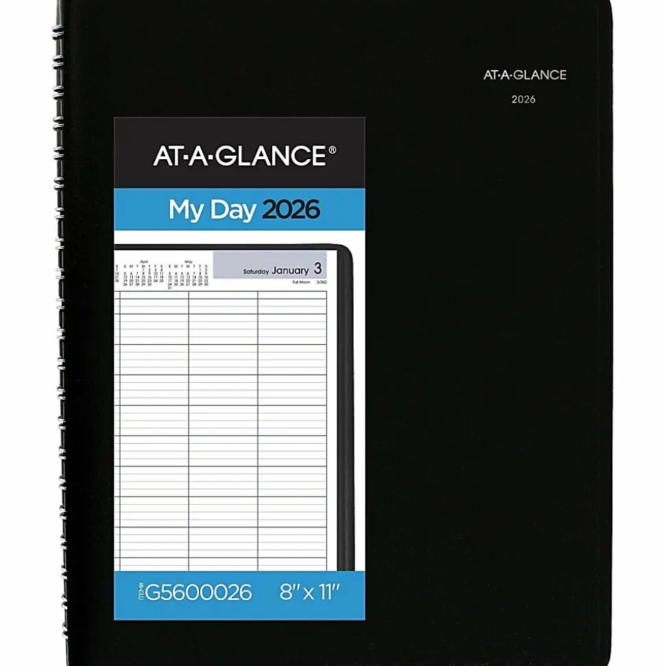 AT-A-GLANCE® DayMinder® 2026 Four Person Daily Appointment Book, Black, Large, 8" x 11"