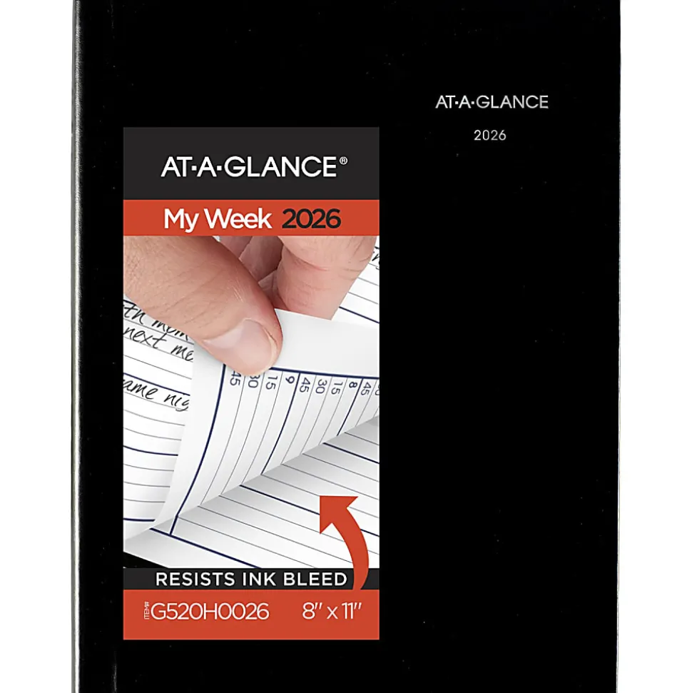 AT-A-GLANCE® DayMinder® 2026 Weekly Appointment Book Planner, Hardcover, Black, Large, 8" x 11"