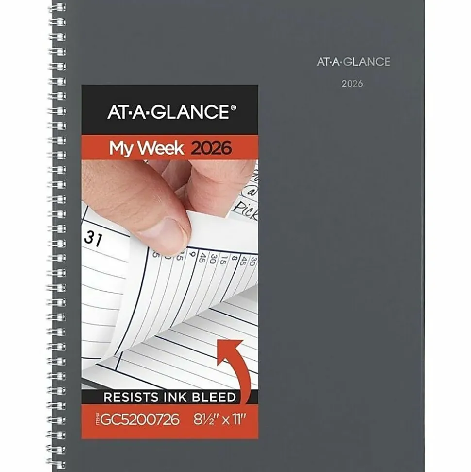 AT-A-GLANCE® DayMinder® 2026 Weekly Monthly Appointment Book Planner, Gray, Large, 8 1/2" x 11"