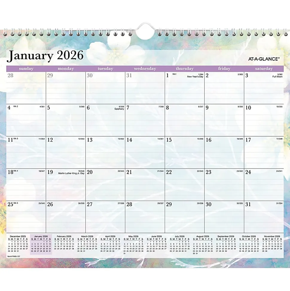 AT-A-GLANCE® Dreams 2026 Monthly Wall Calendar, Medium, 15" x 12"