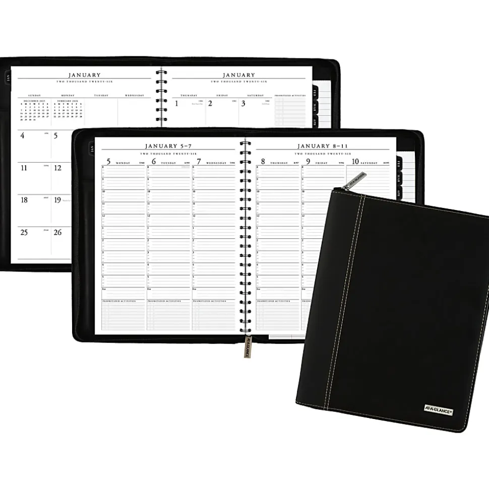 AT-A-GLANCE Executive® 2026 Weekly Monthly Appointment Book with Zipper, Black, Large, 8 1/4" x 11"