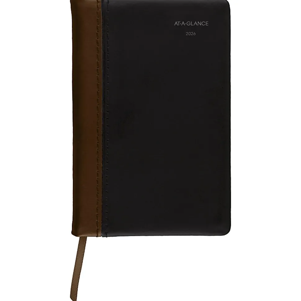 AT-A-GLANCE® Fine Diary® 2026 Weekly Monthly Diary, Black Brown, Pocket, 2 3/4" x 4 1/4"