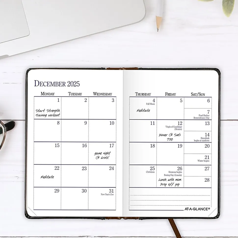 2025 AT-A-GLANCE® Fine Diary® Weekly/Monthly Diary, 2-3/4" x 4-1/4", Black/Brown, January To December, 740105