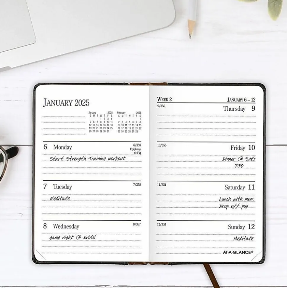 2025 AT-A-GLANCE® Fine Diary® Weekly/Monthly Diary, 2-3/4" x 4-1/4", Black/Brown, January To December, 740105