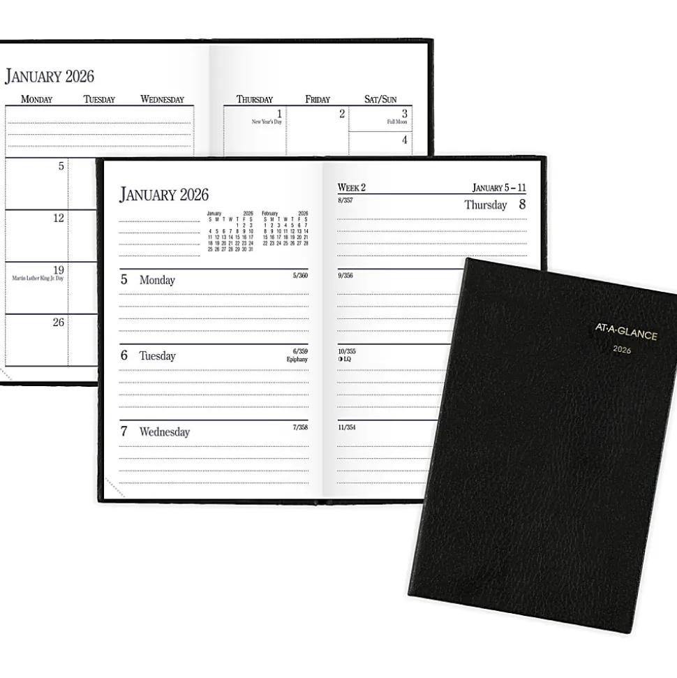 AT-A-GLANCE® Fine Diary® 2026 Weekly Monthly Diary, Black, Pocket, 2 3/4" x 4 1/4"