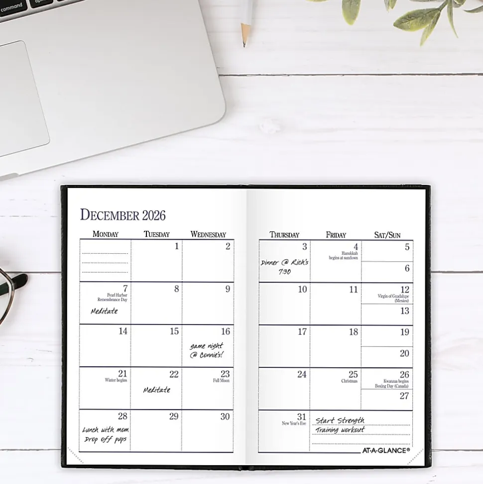 AT-A-GLANCE® Fine Diary® 2026 Weekly Monthly Diary, Black, Pocket, 2 3/4" x 4 1/4"