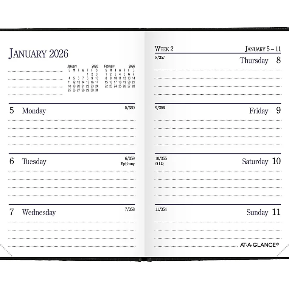 AT-A-GLANCE® Fine Diary® 2026 Weekly Monthly Diary, Black, Pocket, 2 3/4" x 4 1/4"
