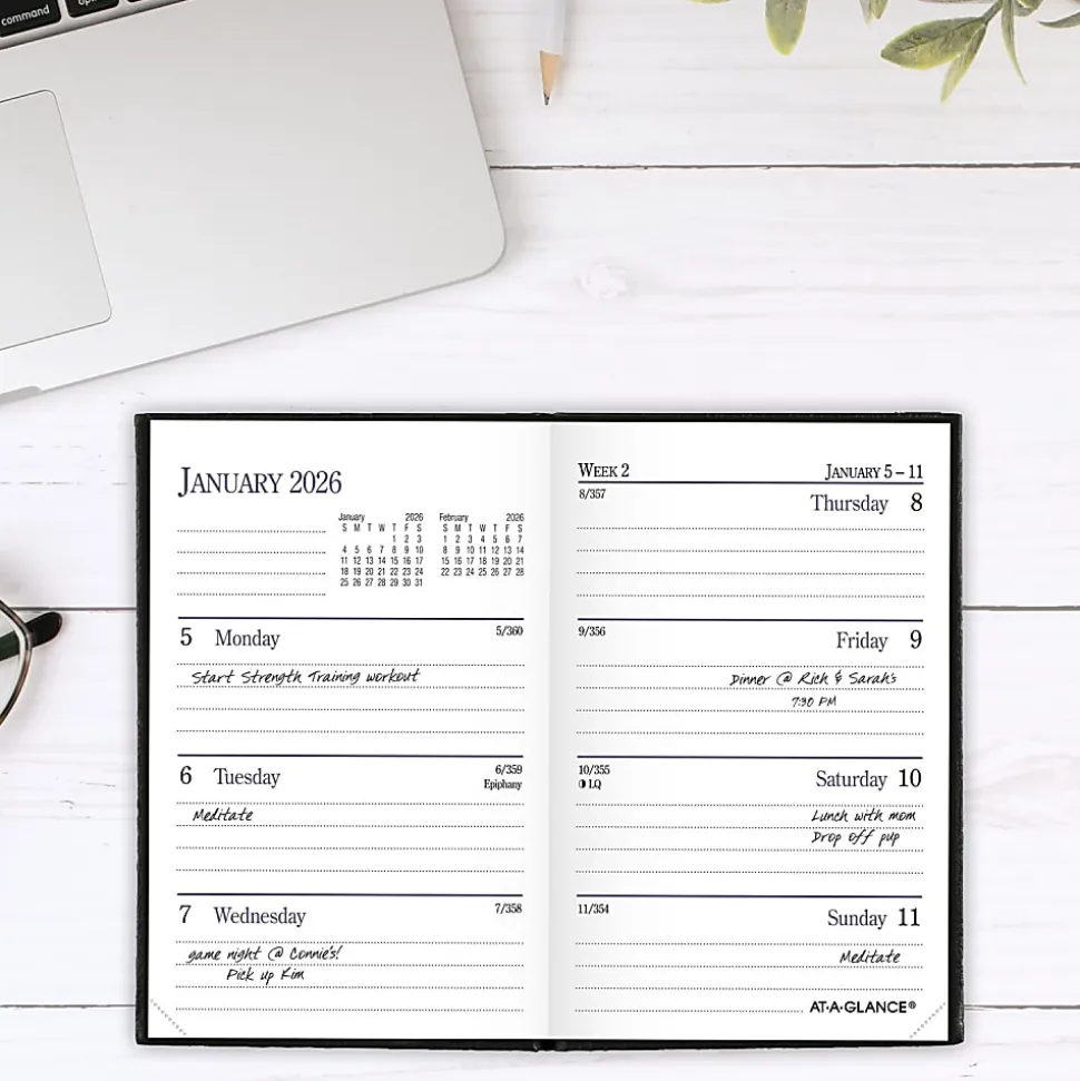 AT-A-GLANCE® Fine Diary® 2026 Weekly Monthly Diary, Black, Pocket, 2 3/4" x 4 1/4"