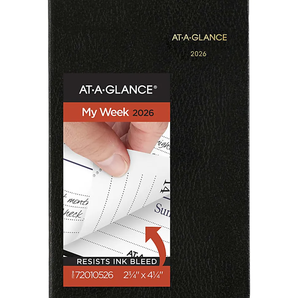 AT-A-GLANCE® Fine Diary® 2026 Weekly Monthly Diary, Black, Pocket, 2 3/4" x 4 1/4"